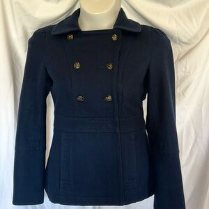 Vintage Guess Jeans navy blue double breasted  fitted pea coat size L front pock